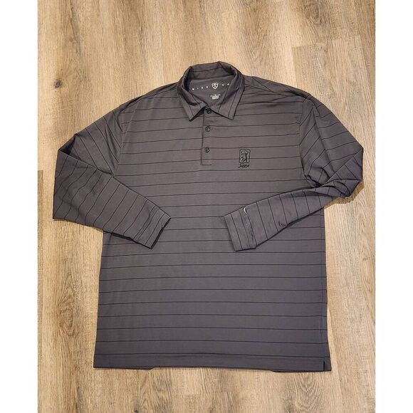 Nike Golf TPC Sawgrass LS polo gray Striped Men's Large performance Stretch - Picture 1 of 7